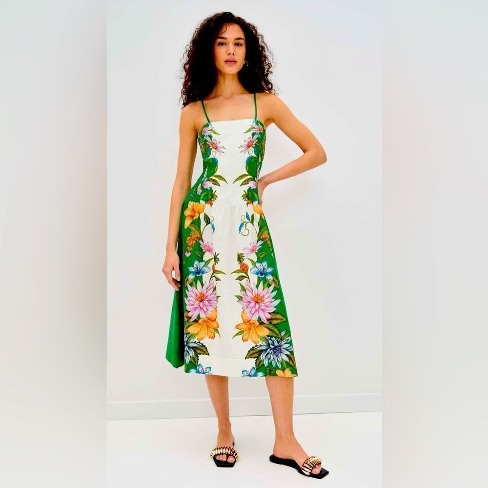 NEW FARM Rio Farm Rio Sweet Bloom Dreamscape Linen Blend Sleeveless Midi Dress S